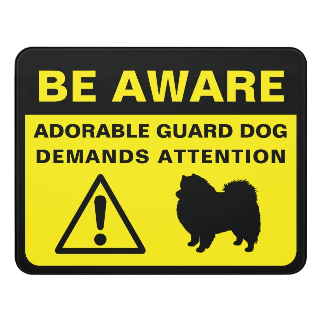 Eskie Silhouette Funny Guard Dog Warning Sign (Contemporary Front)