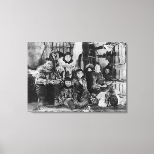 Eskimo Family in Winter Igloo Photograph Canvas Print
