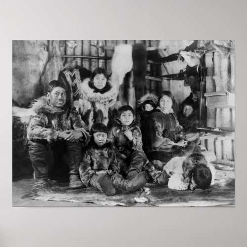 Eskimo Family in Winter Igloo Photograph Poster