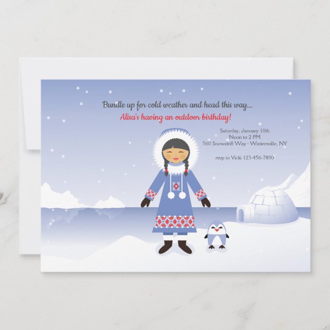 Eskimo Girl Birthday Party Invitation (Front)