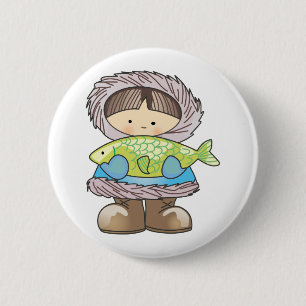 ESKIMO HOLDING FISH BUTTON