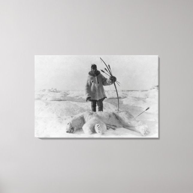 Eskimo Hunter with Polar Bear Photograph Canvas Print (Front)