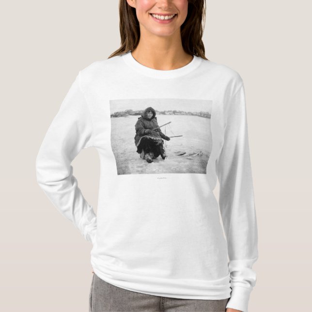 Eskimo Ice Fishing in Nome, Alaska Photograph T-Shirt (Front)