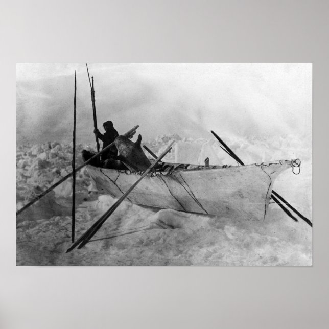 Eskimo in Boat made with Skins called an Omiak Poster (Front)