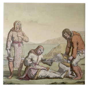 Eskimos, 1817 (colour engraving) ceramic tile