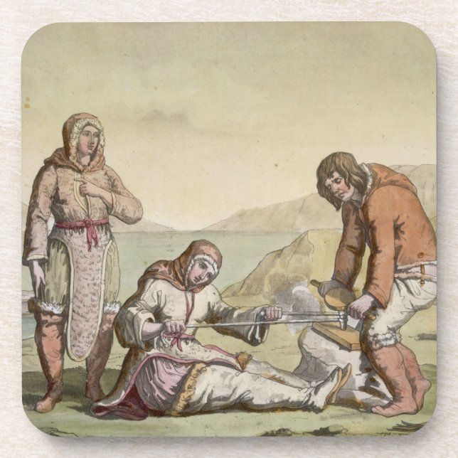 Eskimos, 1817 (colour engraving) coaster (Front)