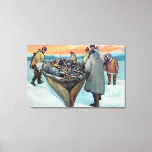 Eskimos Launching Whaling Boat Canvas Print