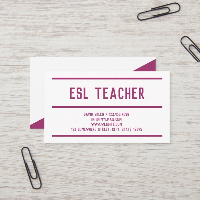 ESL English Teacher Business Card (Front/Back In Situ)