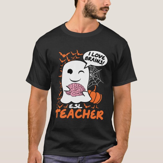 ESL Teacher Cute Ghost Halloween Teacher T-Shirt (Front)