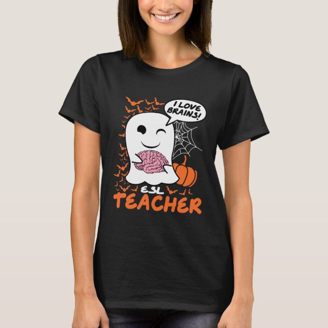 ESL Teacher Cute Ghost Halloween Teacher T-Shirt (Front)