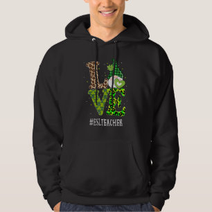 Esl Teacher Love St Patricks Day Gnome Leopard Sha Hoodie