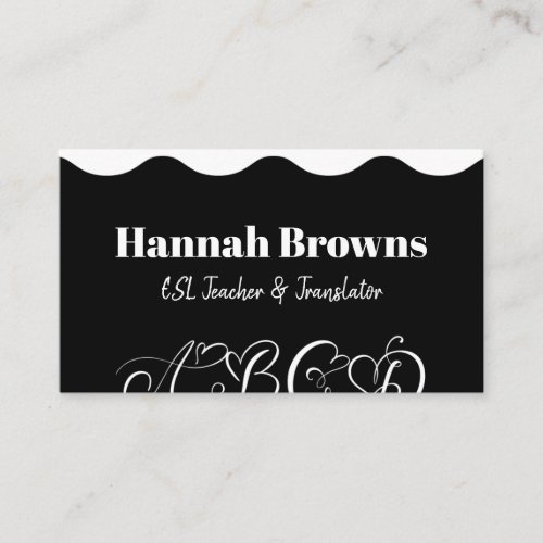 ESL Teacher  Translator Elegant Classy Alphabet Business Card