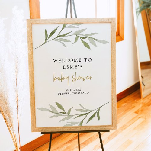 ESME Bohemian Greenery  Gold Baby Shower Welcome Poster