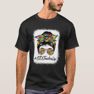 ESOL Teacher Messy Bun Supporting Autism Awareness T-Shirt