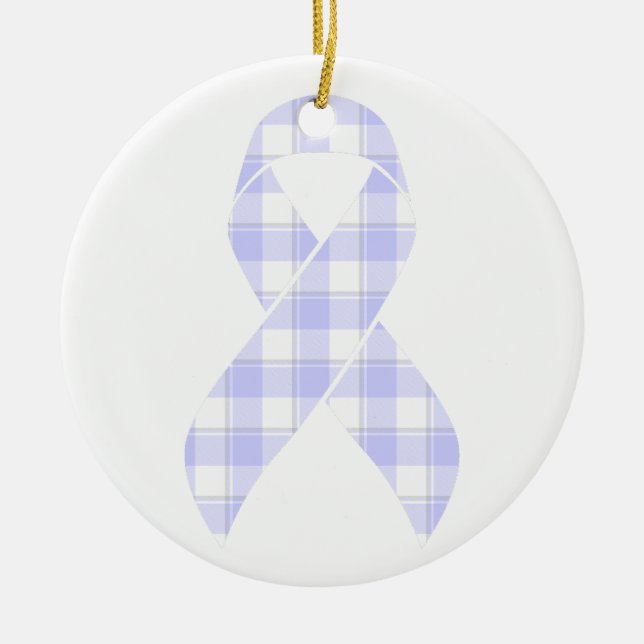 Esophageal Cancer Awareness Plaid Periwinkle Ceramic Ornament (Front)