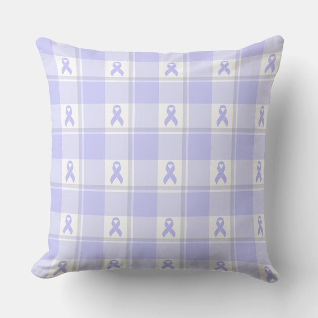 Esophageal Cancer Awareness Plaid Periwinkle Throw Pillow (Front)