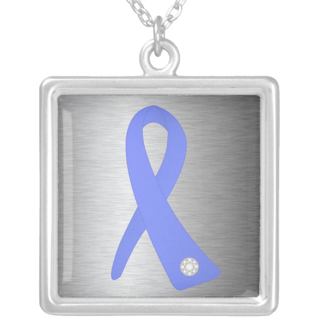 Esophageal Cancer Awareness Ribbon Silver Plated Necklace (Front)