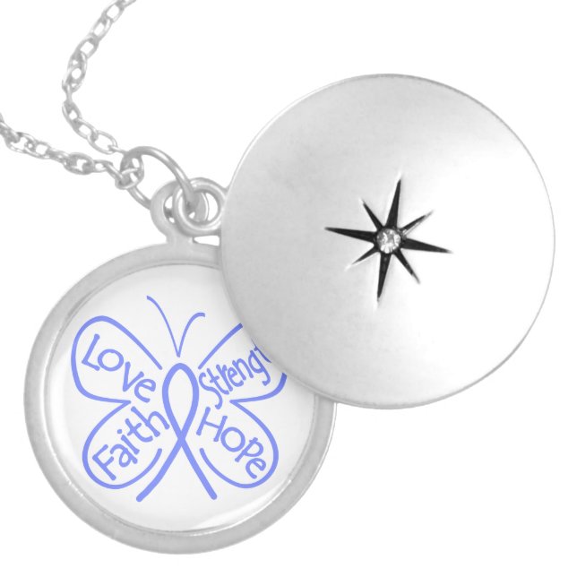 Esophageal Cancer Butterfly Inspiring Words Locket Necklace (Front)