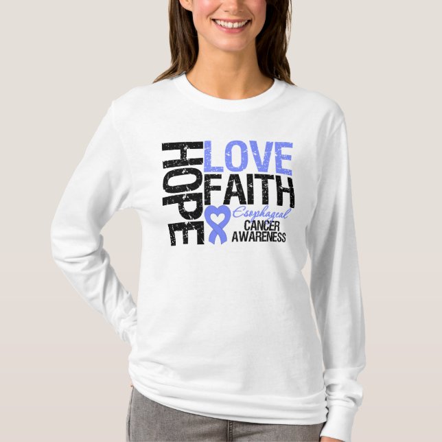 Esophageal Cancer Hope Love Faith T-Shirt (Front)