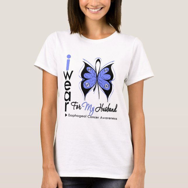 Esophageal Cancer I Wear Butterfly Ribbon HUSBAND T-Shirt (Front)