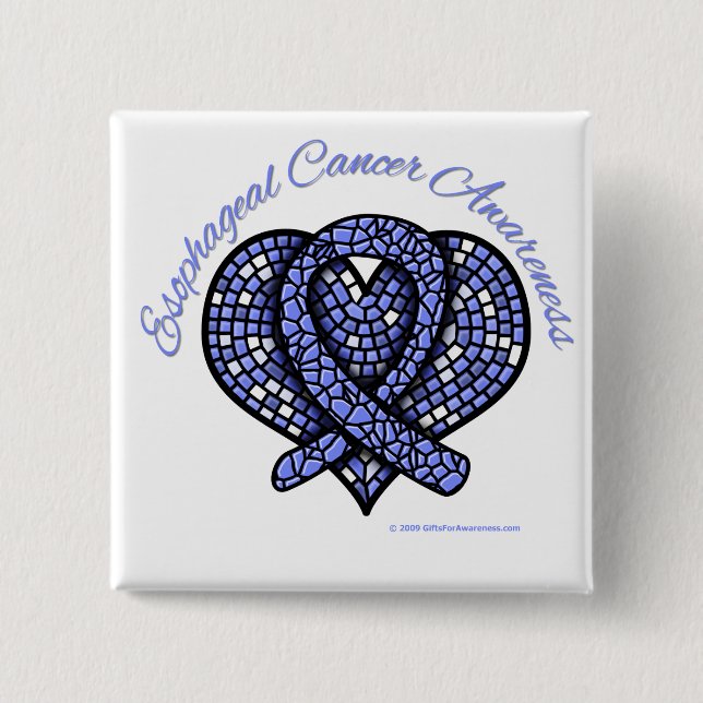Esophageal Cancer Mosaic Heart Ribbon Pinback Button (Front)