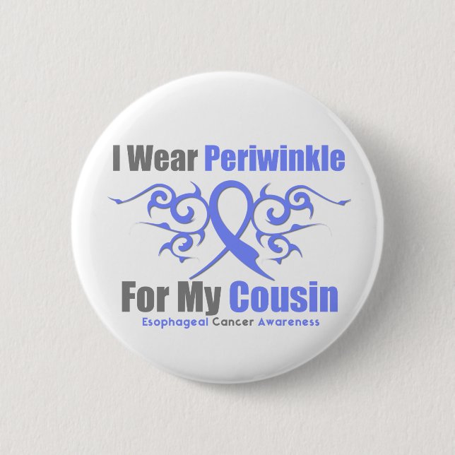 Esophageal Cancer Periwinkle Ribbon Cousin Pinback Button (Front)