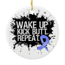 Esophageal Cancer Wake Up Kick Butt Repeat Ceramic Ornament