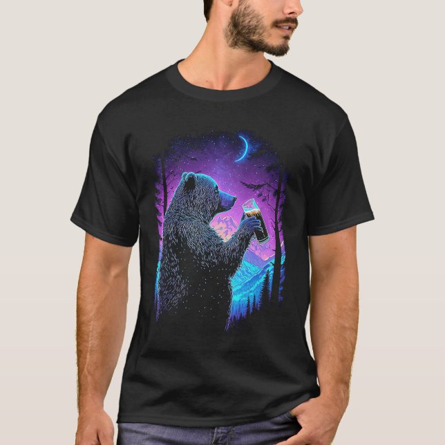 Esoteric Bear drinking Beer Night Forest  3 T-Shirt (Front)
