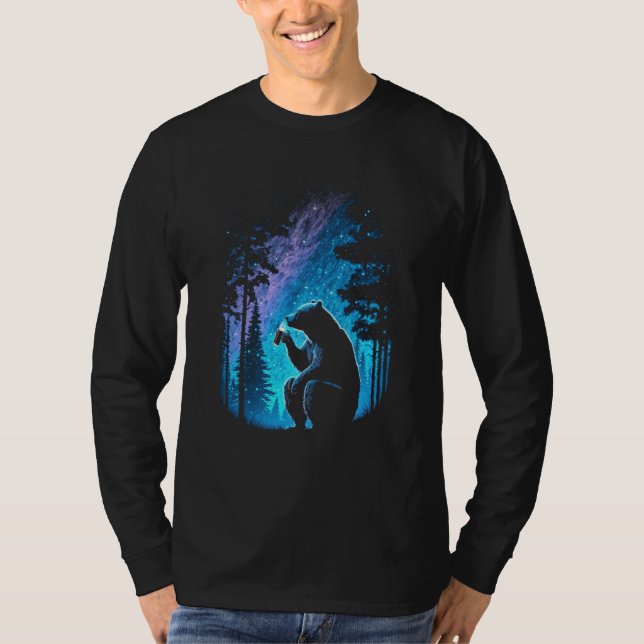 Esoteric Bear drinking Beer Night Forest  4 T-Shirt (Front)