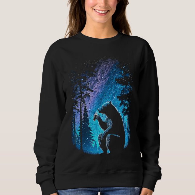 Esoteric Bear drinking Beer Night Forest Sweatshirt (Front)