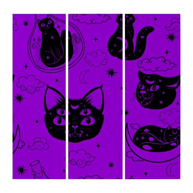 esoteric black cat moon purple  triptych (Front)