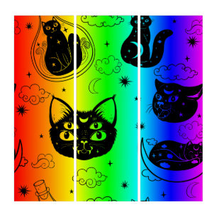 esoteric black cat moon rainbow ombre triptych