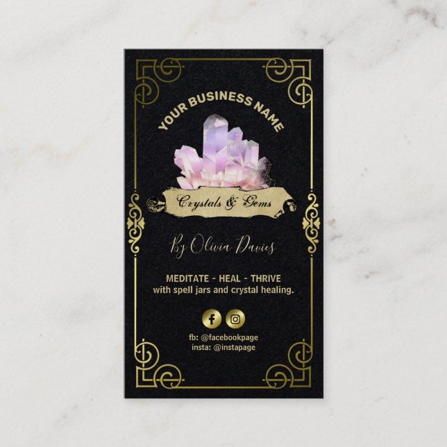 Esoteric Crystal Black Pink And Gold Business Card (Front)