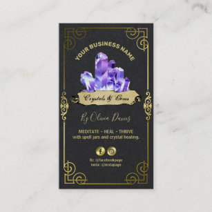 Esoteric Crystal Black Purple And Gold Business Card