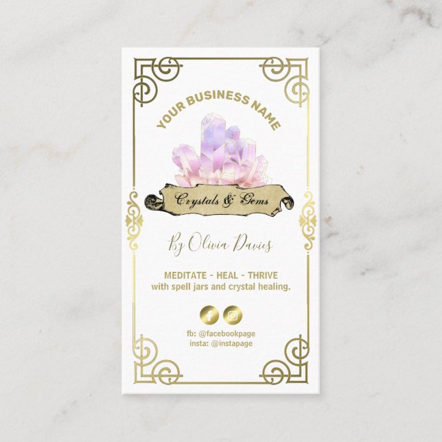 Esoteric Crystal White Pink And Gold Business Card (Front)