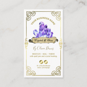 Esoteric Crystal White Purple And Gold Business Ca Business Card