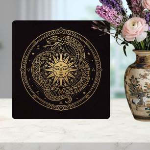 Esoteric Gold Serpent Sun Celestial Mandala Ceramic Tile