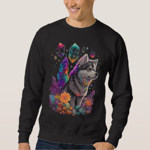 Esoteric Husky Dog Crystals Cute Illustration  2 Sweatshirt