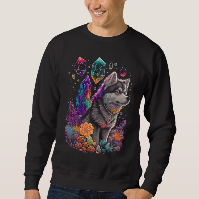 Esoteric Husky Dog Crystals Cute Illustration  2 Sweatshirt (Front)