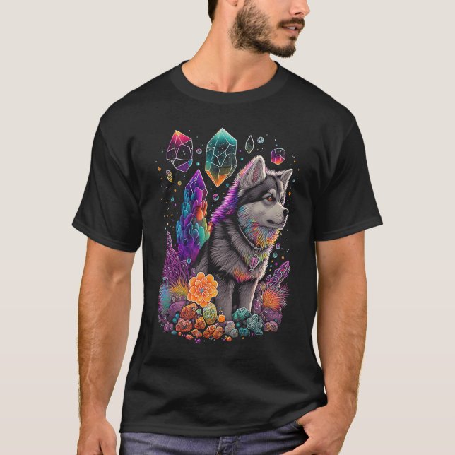 Esoteric Husky Dog Crystals Cute Illustration  2 T-Shirt (Front)