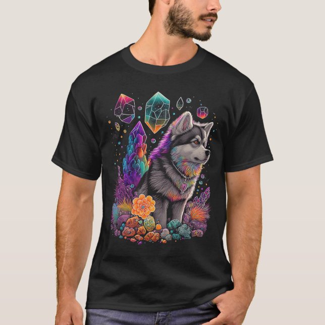 Esoteric Husky Dog Crystals Cute Illustration  2 T-Shirt (Front)