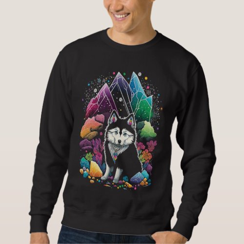 Esoteric Husky Dog Crystals Cute Illustration Sweatshirt