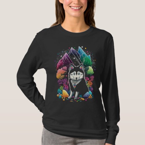 Esoteric Husky Dog Crystals Cute Illustration T_Shirt