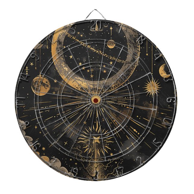 Esoteric Night Sky Black and Gold Dart Board (Front)