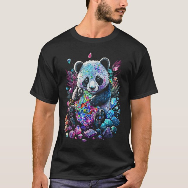 Esoteric Panda Crystals Cute Illustration T-Shirt (Front)
