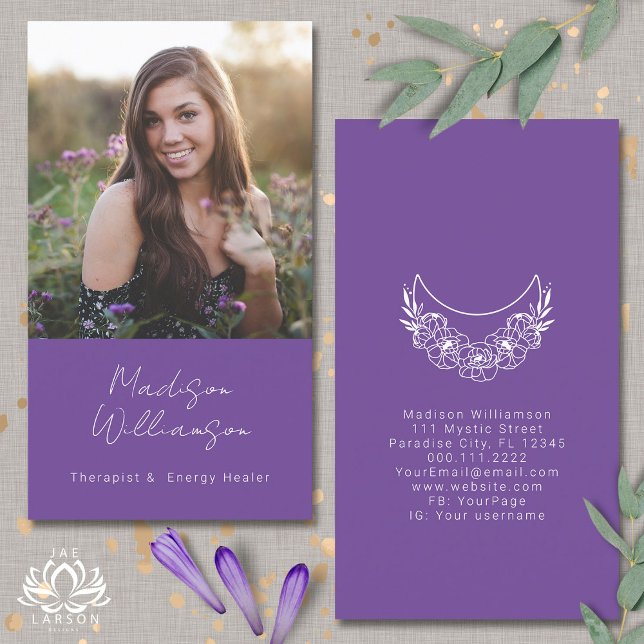 Esoteric Psychic Energy Modern Crescent Moon Photo Business Card (Creator Uploaded)