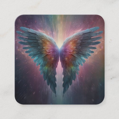 *~* Esoteric QR  Mystical Rainbow Angel Wings AP78 Square Business Card