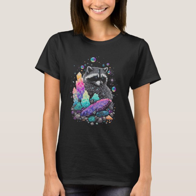 Esoteric Racoon Pet Art Crystals Cute Illustration T-Shirt (Front)