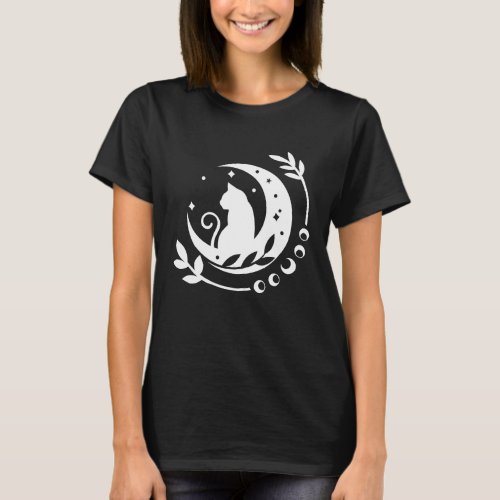 Esoteric Spiritual Cat Moon Line T_Shirt