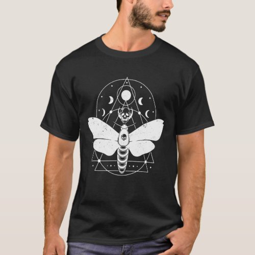 Esoteric Spiritual Moon Phases Moth Creepy Line Ar T_Shirt